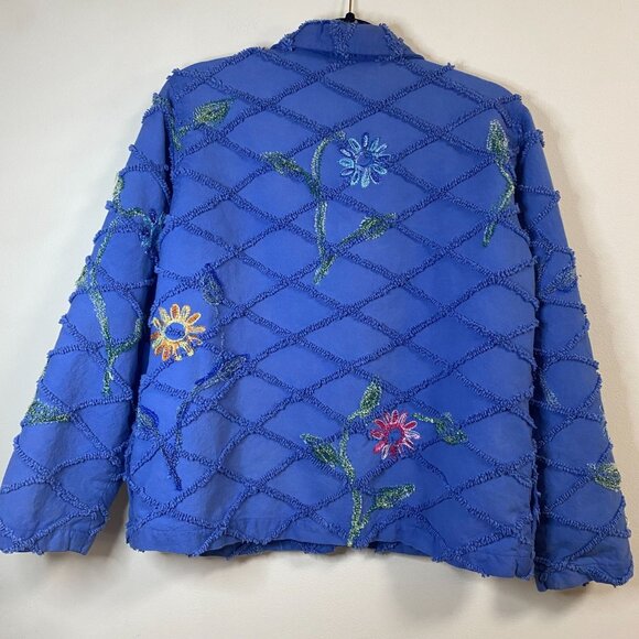 Tantrums Jacket Women's L Blue Floral Vintage Embroidered Flower Button Collared - Picture 2 of 9